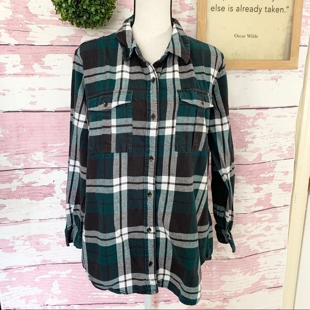 Forever 21 Green Plaid Button Front Shirt size Large